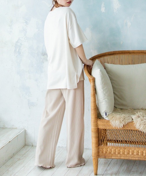 Mysa&Liina（ミーサリーナ）の「【セットアイテム】BIGゆるT×テレコロングパンツSET（ルームウェア/パジャマ・レディース・チャコールグレー/ベージュ/ホワイト系/ホワイト系1・M）」の15枚目の写真