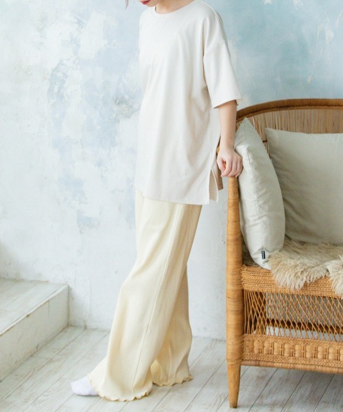Mysa&Liina（ミーサリーナ）の「【セットアイテム】BIGゆるT×テレコロングパンツSET（ルームウェア/パジャマ・レディース・チャコールグレー/ベージュ/ホワイト系/ホワイト系1・M）」の7枚目の写真