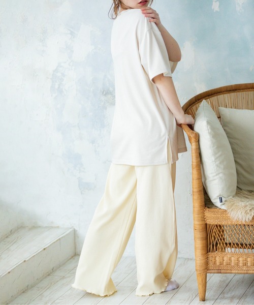 Mysa&Liina（ミーサリーナ）の「【セットアイテム】BIGゆるT×テレコロングパンツSET（ルームウェア/パジャマ・レディース・チャコールグレー/ベージュ/ホワイト系/ホワイト系1・M）」の9枚目の写真