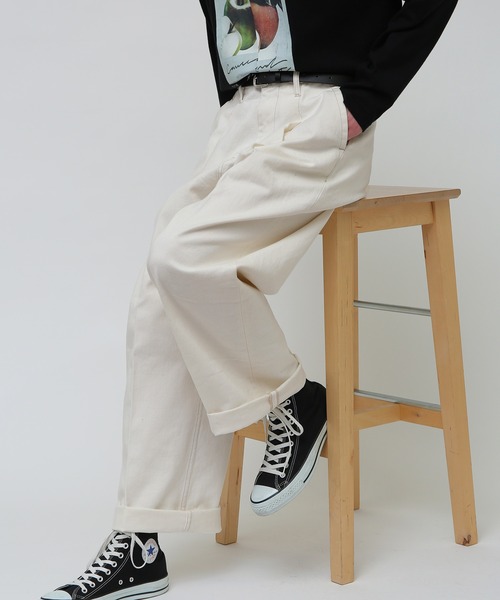 JUNRED（ジュンレッド）の「taiｘJUNRed デニムワイド2ロールアップパンツ（デニムパンツ・メンズ・サックスブルー/ホワイト/ネイビー/キナリ/カーキ・S/M/L）」の19枚目の写真