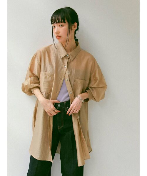 Ungrid（アングリッド）の「シアーミドル丈シャツ（シャツ/ブラウス・レディース・ベージュ/オフホワイト/オレンジ/ブルー・FREE）」の3枚目の写真