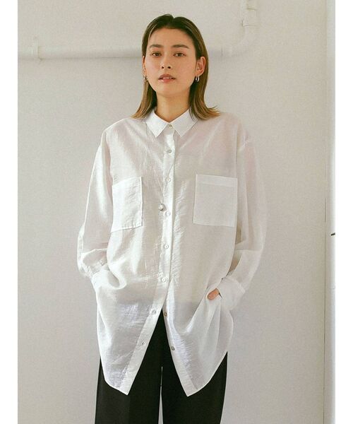 Ungrid（アングリッド）の「シアーミドル丈シャツ（シャツ/ブラウス・レディース・ベージュ/オフホワイト/オレンジ/ブルー・FREE）」の2枚目の写真