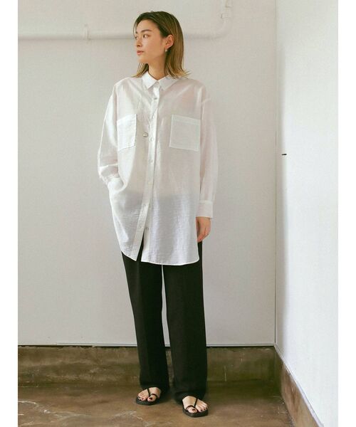 Ungrid（アングリッド）の「シアーミドル丈シャツ（シャツ/ブラウス・レディース・ベージュ/オフホワイト/オレンジ/ブルー・FREE）」の5枚目の写真