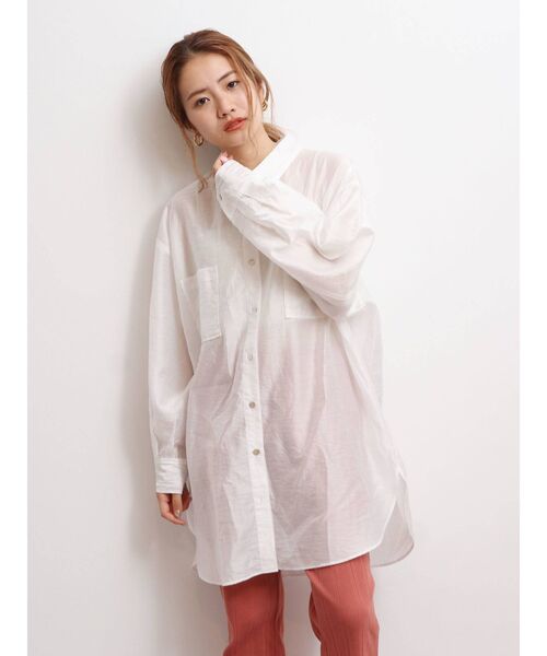 Ungrid（アングリッド）の「シアーミドル丈シャツ（シャツ/ブラウス・レディース・ベージュ/オフホワイト/オレンジ/ブルー・FREE）」の6枚目の写真