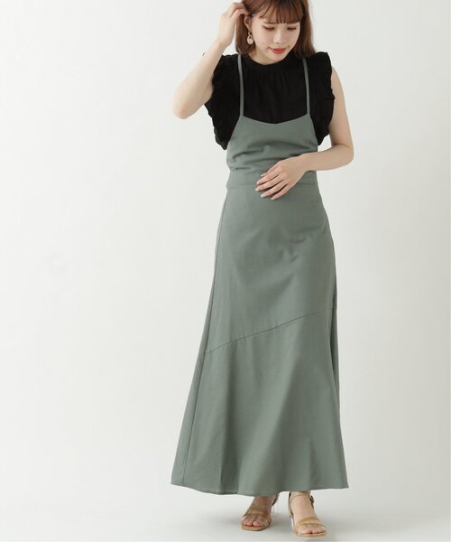 RAY CASSIN（レイカズン）の「レースアップキャミドレス（ワンピース・レディース・ベージュ/ブラウン/グリーン・FREE）」の4枚目の写真