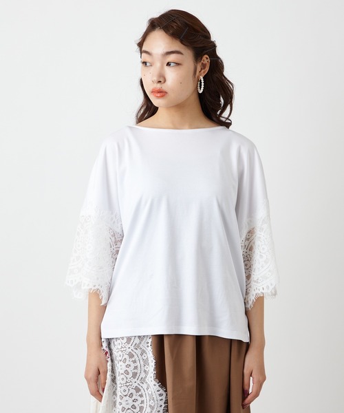 ふりふ（フリフ）の「レース広袖トップス（Tシャツ/カットソー・レディース・ブラック/ホワイト・FREE）」の3枚目の写真