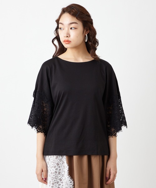 ふりふ（フリフ）の「レース広袖トップス（Tシャツ/カットソー・レディース・ブラック/ホワイト・FREE）」の9枚目の写真