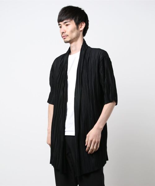 SHELLAC（シェラック）の「シェラック/SHELLAC 5分袖プリーツ ロングカーディガン（カーディガン/ボレロ・メンズ・ブラック・LARGE/MEDIUM）」の4枚目の写真