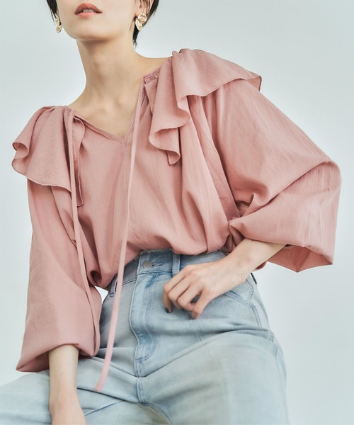 titivate（ティティベイト）の「ﾌﾘﾙｶﾗｰ長袖ﾌﾞﾗｳｽ（シャツ/ブラウス・レディース・ピンク/イエロー/ブラック/ブルー/オフホワイト・M/S）」の5枚目の写真