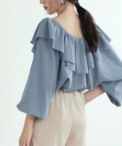 titivate（ティティベイト）の「ﾌﾘﾙｶﾗｰ長袖ﾌﾞﾗｳｽ（シャツ/ブラウス・レディース・ピンク/イエロー/ブラック/ブルー/オフホワイト・M/S）」の4枚目の写真