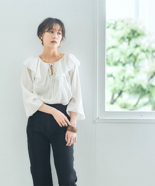 titivate（ティティベイト）の「ﾌﾘﾙｶﾗｰ長袖ﾌﾞﾗｳｽ（シャツ/ブラウス・レディース・ピンク/イエロー/ブラック/ブルー/オフホワイト・M/S）」の12枚目の写真