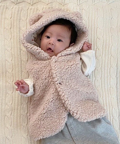 sense of wonder(センスオブワンダー)の「モコモコフードつきベスト【日本製】(ベスト・キッズ・キナリ/ベージュ/グレー・70-90cm)」の3枚目の写真