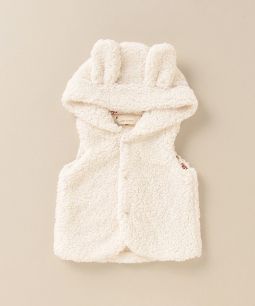 sense of wonder(センスオブワンダー)の「モコモコフードつきベスト【日本製】(ベスト・キッズ・キナリ/ベージュ/グレー・70-90cm)」の2枚目の写真