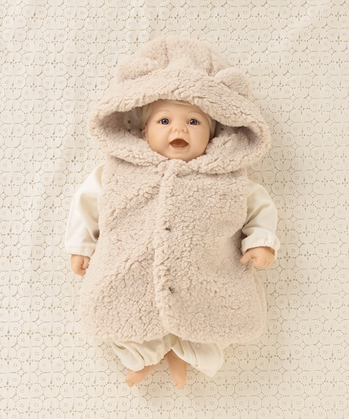 sense of wonder(センスオブワンダー)の「モコモコフードつきベスト【日本製】(ベスト・キッズ・キナリ/ベージュ/グレー・70-90cm)」の15枚目の写真