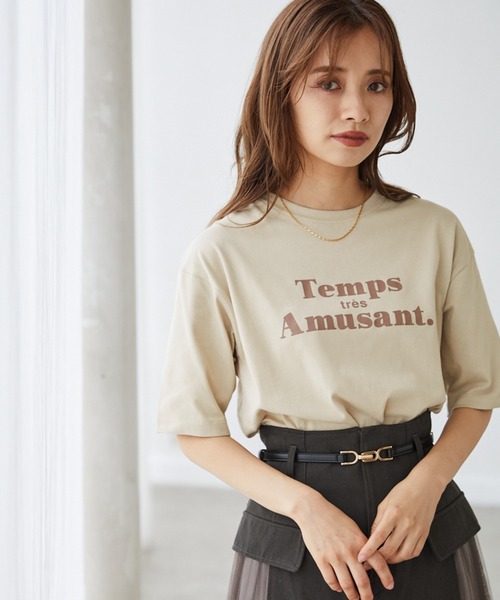 mysty woman（ミスティウーマン）の「メッセージロゴＴシャツ 217547（Tシャツ/カットソー・レディース・ベージュ/オフホワイト/チャコール・FREE）」の3枚目の写真