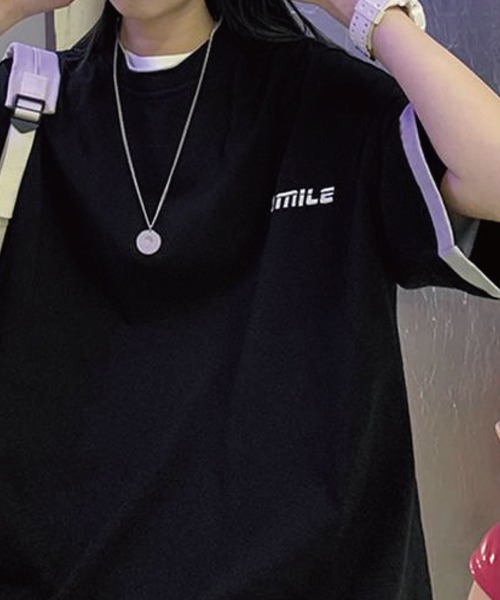 meJane（ミージェーン）の「ベーシック重ね着風レイヤード配色ビックTシャツ（Tシャツ/カットソー・レディース・ホワイト/ブラック・FREE）」の10枚目の写真