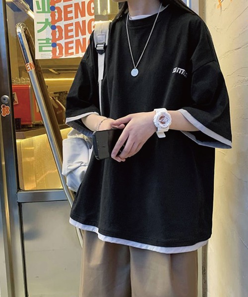 meJane（ミージェーン）の「ベーシック重ね着風レイヤード配色ビックTシャツ（Tシャツ/カットソー・レディース・ホワイト/ブラック・FREE）」の13枚目の写真