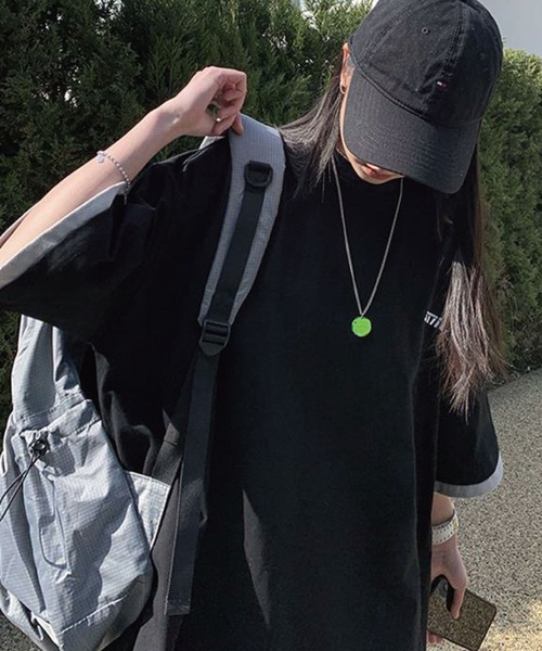 meJane（ミージェーン）の「ベーシック重ね着風レイヤード配色ビックTシャツ（Tシャツ/カットソー・レディース・ホワイト/ブラック・FREE）」の9枚目の写真