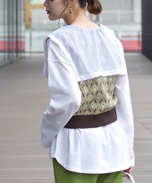 Ray BEAMS（レイビームス）の「Ray BEAMS / セーラーカラー ロングスリーブ Tシャツ（Tシャツ/カットソー・レディース・ブラック/ホワイト・ONE SIZE）」の10枚目の写真