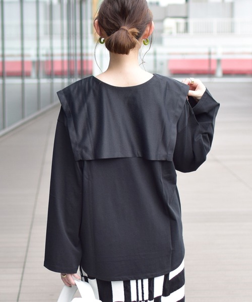 Ray BEAMS（レイビームス）の「Ray BEAMS / セーラーカラー ロングスリーブ Tシャツ（Tシャツ/カットソー・レディース・ブラック/ホワイト・ONE SIZE）」の4枚目の写真
