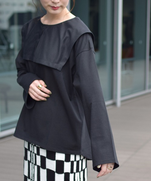 Ray BEAMS（レイビームス）の「Ray BEAMS / セーラーカラー ロングスリーブ Tシャツ（Tシャツ/カットソー・レディース・ブラック/ホワイト・ONE SIZE）」の5枚目の写真