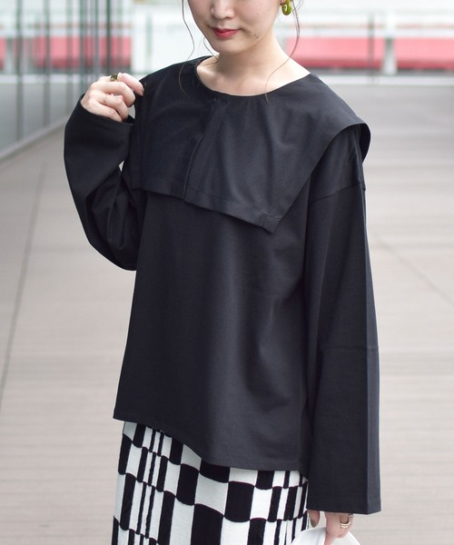 Ray BEAMS（レイビームス）の「Ray BEAMS / セーラーカラー ロングスリーブ Tシャツ（Tシャツ/カットソー・レディース・ブラック/ホワイト・ONE SIZE）」の14枚目の写真