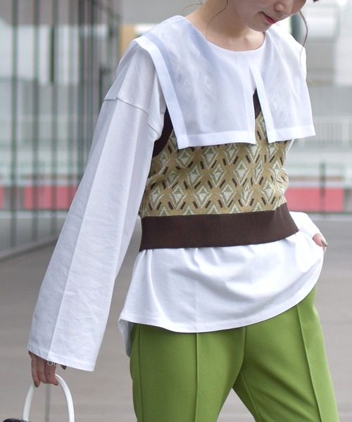 Ray BEAMS（レイビームス）の「Ray BEAMS / セーラーカラー ロングスリーブ Tシャツ（Tシャツ/カットソー・レディース・ブラック/ホワイト・ONE SIZE）」の6枚目の写真