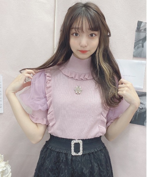 Swankiss(スワンキス)の「HB air puff knit TOPS(ニット/セーター・レディース・ブラック/ピンク/グレー/ホワイト・FREE)」の4枚目の写真