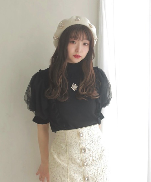 Swankiss(スワンキス)の「HB air puff knit TOPS(ニット/セーター・レディース・ブラック/ピンク/グレー/ホワイト・FREE)」の2枚目の写真