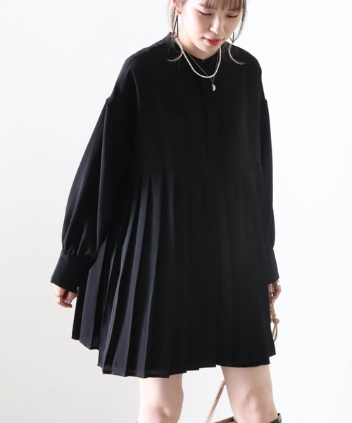 Cheek（チーク）の「プリーツ切替チュニック（チュニック・レディース・ブラック/アイボリー/モカ・MEDIUM）」の2枚目の写真