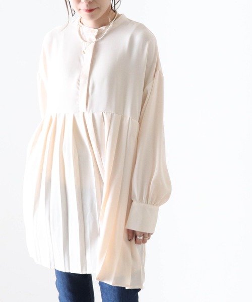 Cheek（チーク）の「プリーツ切替チュニック（チュニック・レディース・ブラック/アイボリー/モカ・MEDIUM）」の6枚目の写真