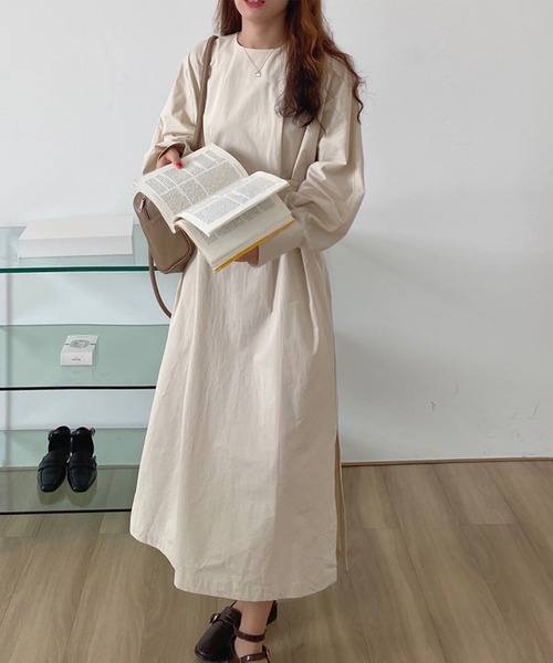 Amour ワンピース ワンピース ドレスウエストマークバルーンスリーブロングワンピース Amour ワンピース ワンピース ドレスウエストマークバルーンスリーブロングワンピース