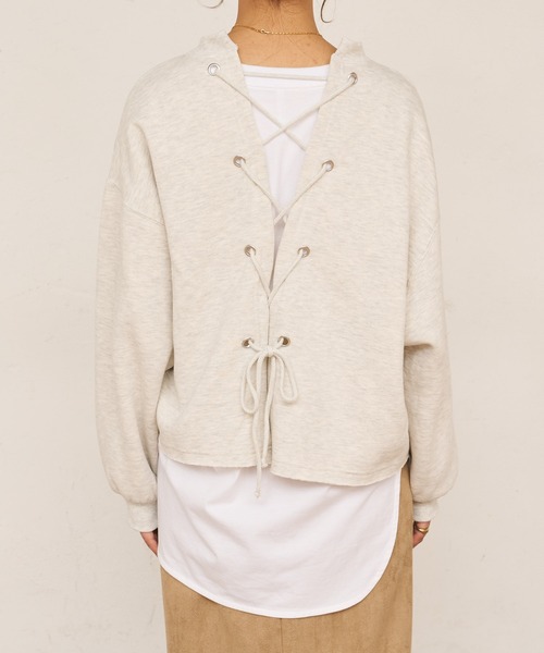 BONbazaar（ボンバザール）の「後レースUPカレッジプリントスウェット（スウェット・レディース・ブラック/オフホワイト・FREE）」の14枚目の写真