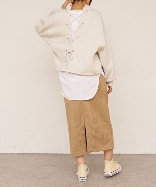 BONbazaar（ボンバザール）の「後レースUPカレッジプリントスウェット（スウェット・レディース・ブラック/オフホワイト・FREE）」の8枚目の写真