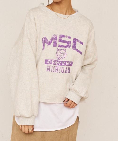 BONbazaar（ボンバザール）の「後レースUPカレッジプリントスウェット（スウェット・レディース・ブラック/オフホワイト・FREE）」の9枚目の写真