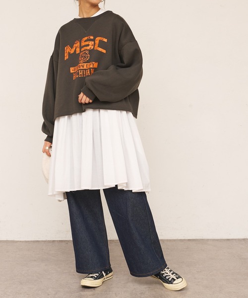 BONbazaar（ボンバザール）の「後レースUPカレッジプリントスウェット（スウェット・レディース・ブラック/オフホワイト・FREE）」の17枚目の写真