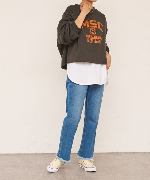 BONbazaar（ボンバザール）の「後レースUPカレッジプリントスウェット（スウェット・レディース・ブラック/オフホワイト・FREE）」の22枚目の写真