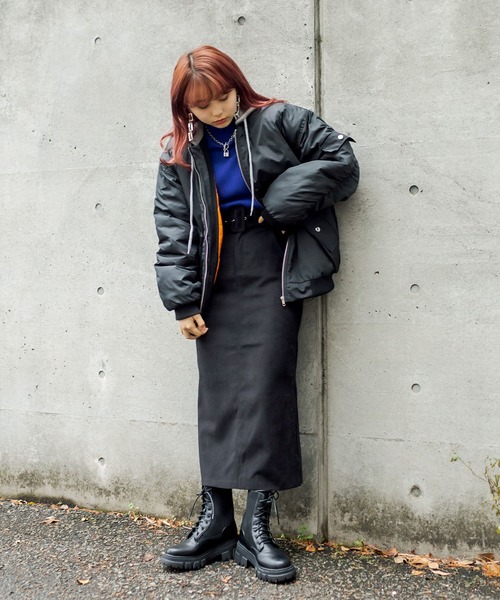 RASVOA（ラスボア）の「フード付きMA-1ジャケット（ブルゾン・レディース・ブラック/カーキ・FREE）」の10枚目の写真