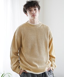 【MinoriTY】レイヤードクルーネックニット セーター メンズ 春服 冬服 オーバーサイズ ルーズフィット プルオーバー