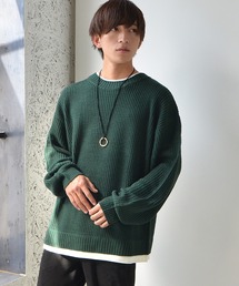 【MinoriTY】レイヤードクルーネックニット セーター メンズ 春服 冬服 オーバーサイズ ルーズフィット プルオーバー