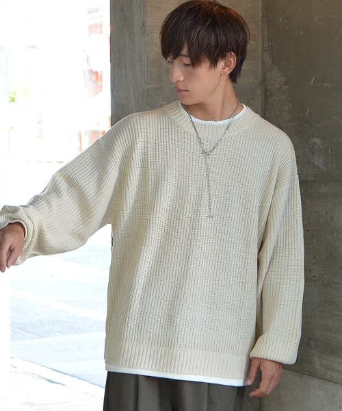 MinoriTY（マイノリティ）の「【MinoriTY】レイヤードクルーネックニット セーター メンズ 春服 冬服 オーバーサイズ ルーズフィット プルオーバー（ニット/セーター・メンズ・ホワイト/キナリ/グリーン/グレー/ブルー/ベージュ/ブラウン/ブラック/ブラウン系その他/モカ/ライトグレー/グリーン系その他/ブラック系その他/アイボリー/ベージュ系その他/ライトブルー・M/L/S）」の3枚目の写真