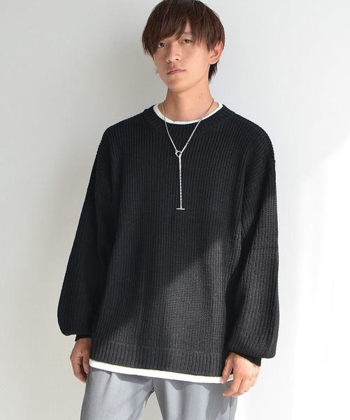 MinoriTY（マイノリティ）の「【MinoriTY】レイヤードクルーネックニット セーター メンズ 春服 冬服 オーバーサイズ ルーズフィット プルオーバー（ニット/セーター・メンズ・ホワイト/キナリ/グリーン/グレー/ブルー/ベージュ/ブラウン/ブラック/ブラウン系その他/モカ/ライトグレー/グリーン系その他/ブラック系その他/アイボリー/ベージュ系その他/ライトブルー・M/L/S）」の4枚目の写真