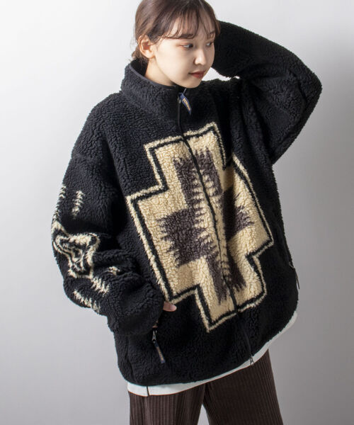 PENDLETON（ペンドルトン）の「【PENDLETON/ペンドルトン】Boa Stand Zip Blouson ボアフリースブルゾン（ブルゾン・メンズ・アイボリー/ブラック系その他/キャメル/ブラック系その他2・MEDIUM/LARGE）」の4枚目の写真