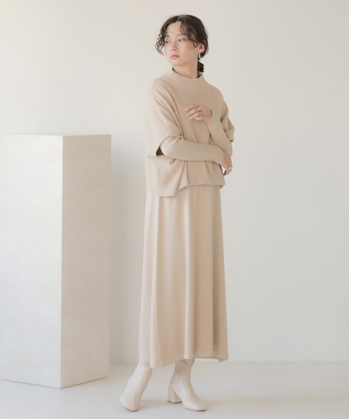 Bab(バブ)の「《2点SET》ケープトップ&リブニットワンピース(ワンピース・レディース・ブラック/グレー/アイボリー/サンドベージュ・38)」の4枚目の写真