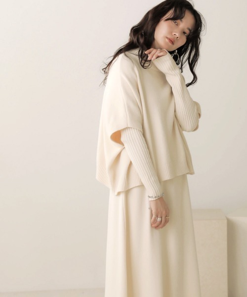 Bab(バブ)の「《2点SET》ケープトップ&リブニットワンピース(ワンピース・レディース・ブラック/グレー/アイボリー/サンドベージュ・38)」の7枚目の写真