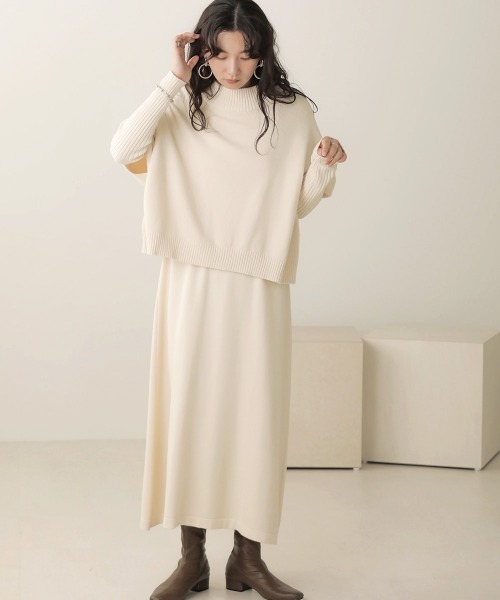 Bab(バブ)の「《2点SET》ケープトップ&リブニットワンピース(ワンピース・レディース・ブラック/グレー/アイボリー/サンドベージュ・38)」の9枚目の写真