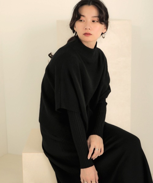 Bab(バブ)の「《2点SET》ケープトップ&リブニットワンピース(ワンピース・レディース・ブラック/グレー/アイボリー/サンドベージュ・38)」の12枚目の写真