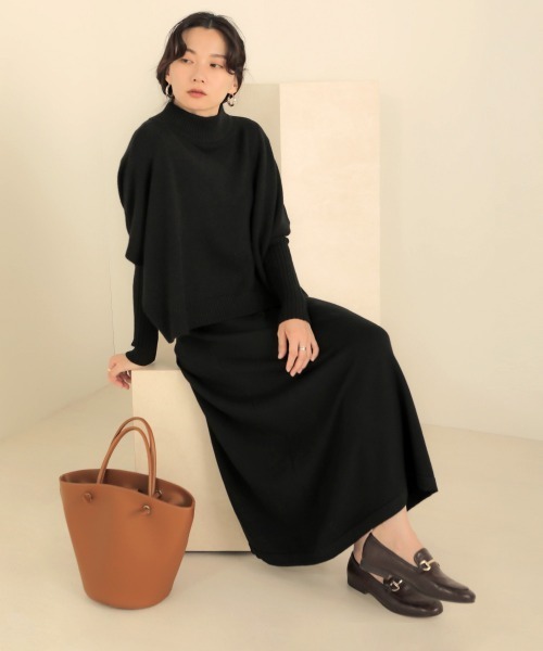 Bab(バブ)の「《2点SET》ケープトップ&リブニットワンピース(ワンピース・レディース・ブラック/グレー/アイボリー/サンドベージュ・38)」の13枚目の写真