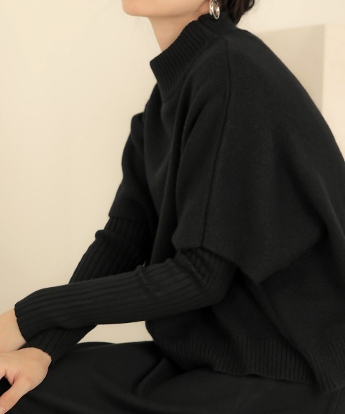 Bab(バブ)の「《2点SET》ケープトップ&リブニットワンピース(ワンピース・レディース・ブラック/グレー/アイボリー/サンドベージュ・38)」の14枚目の写真