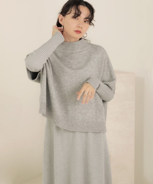Bab(バブ)の「《2点SET》ケープトップ&リブニットワンピース(ワンピース・レディース・ブラック/グレー/アイボリー/サンドベージュ・38)」の18枚目の写真